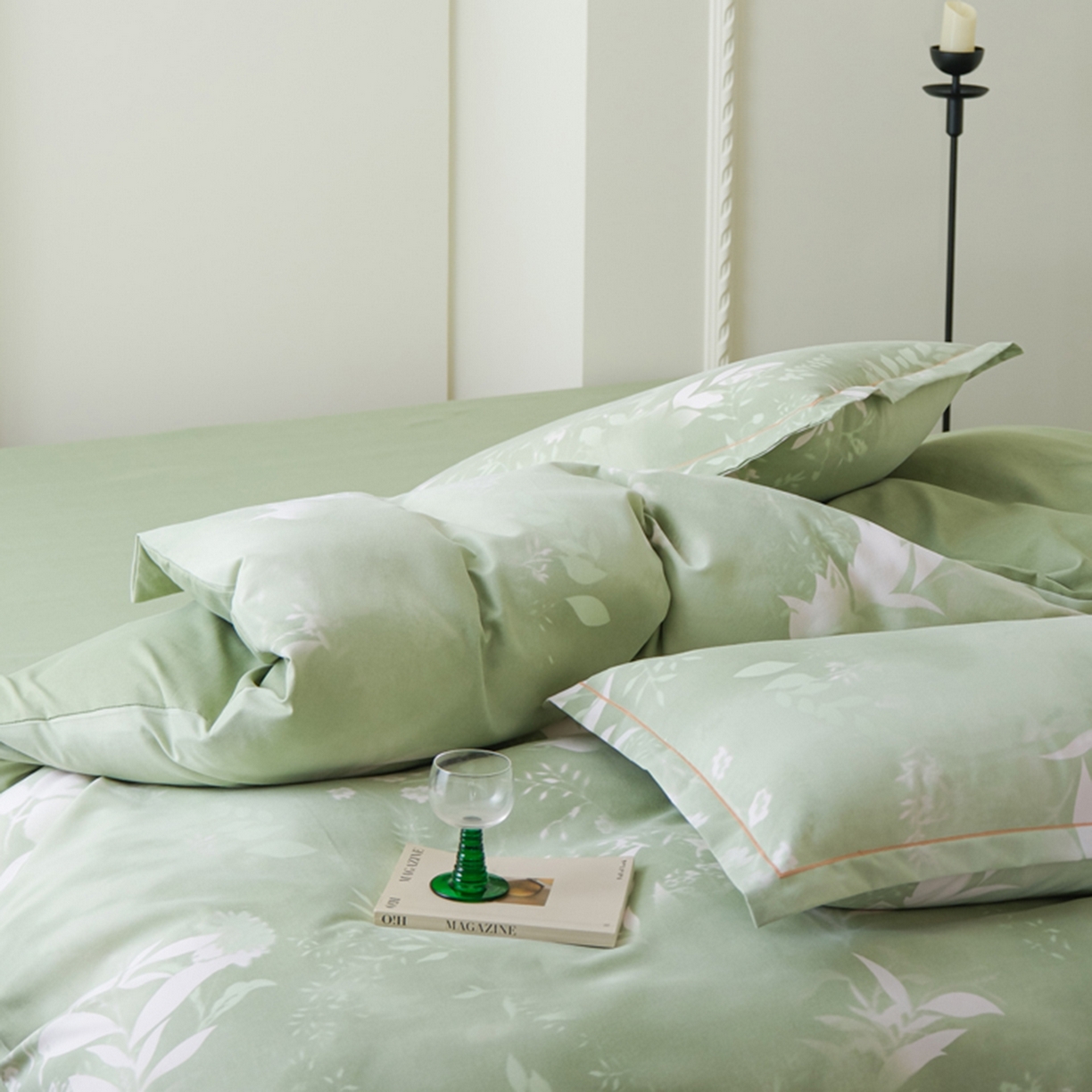 91家纺网 家纺一手货源 找家纺 慕绸家纺（原萌宝老粗布厂家） 2025秋冬新款加厚纯棉磨毛印花四件套 叶篱