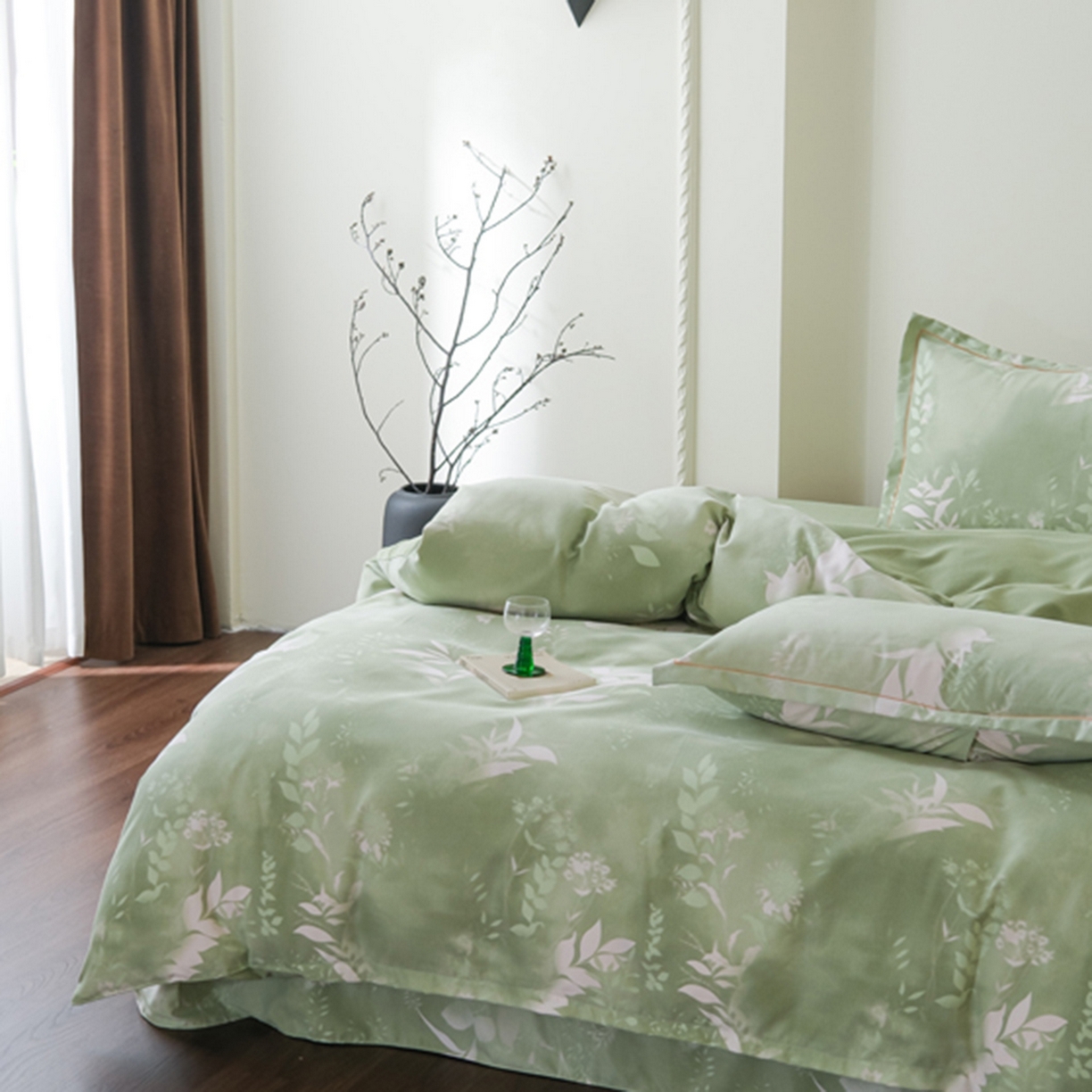 91家纺网 家纺一手货源 找家纺 慕绸家纺（原萌宝老粗布厂家） 2025秋冬新款加厚纯棉磨毛印花四件套 叶篱