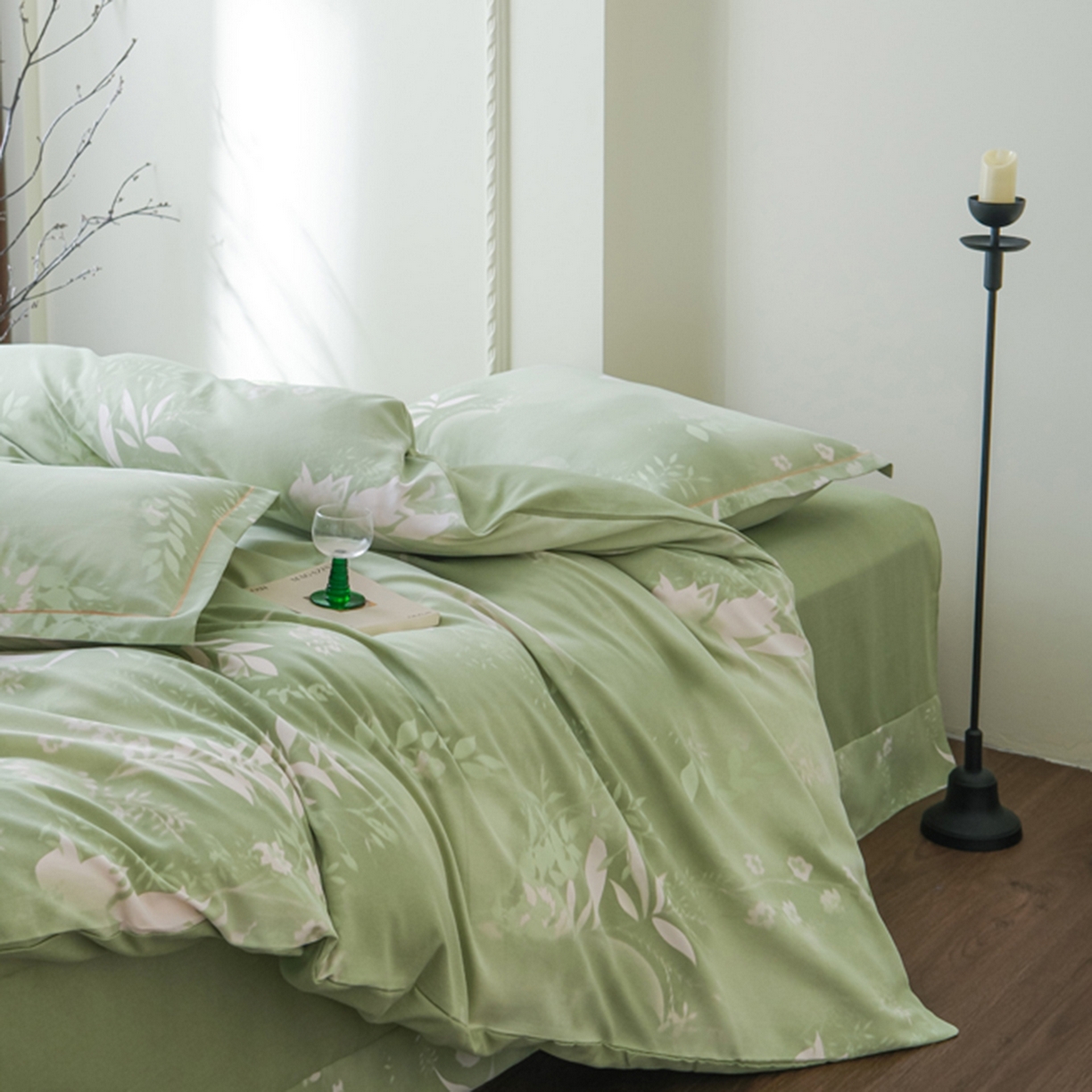 91家纺网 家纺一手货源 找家纺 慕绸家纺（原萌宝老粗布厂家） 2025秋冬新款加厚纯棉磨毛印花四件套 叶篱