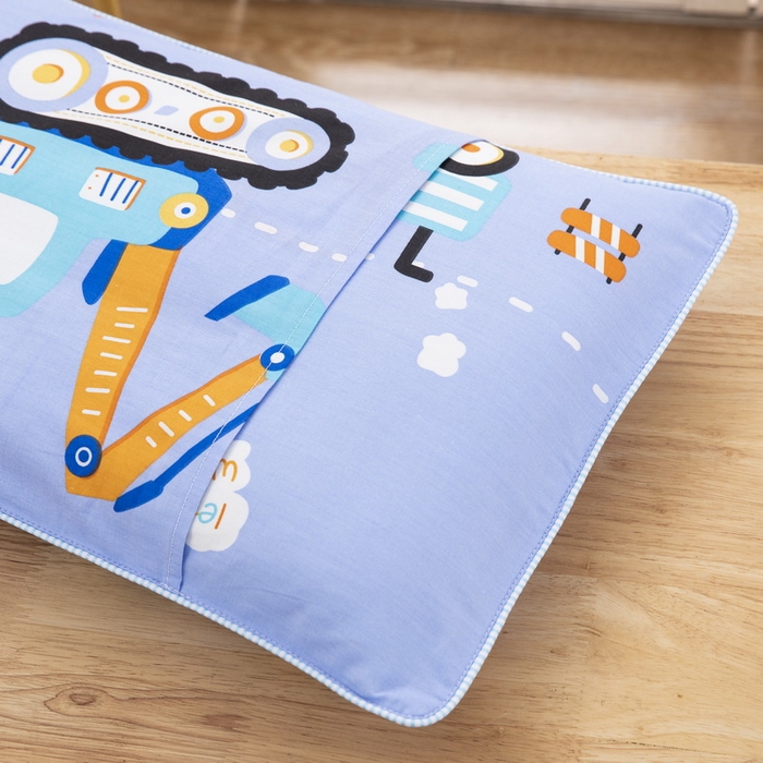 91家纺网 家纺一手货源 找家纺 大黄蜂家居家纺 2025新款纯棉卡通定位枕套 挖掘机