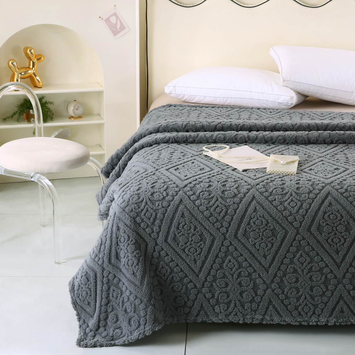 91家纺网 家纺一手货源 找家纺 巴木赫 2025新款如意阁塔芙绒毯子毛毯 深灰