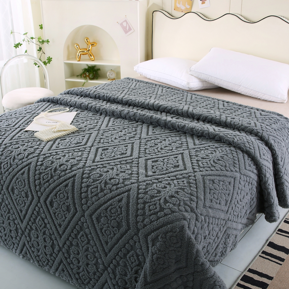 91家纺网 家纺一手货源 找家纺 巴木赫 2025新款如意阁塔芙绒毯子毛毯 深灰