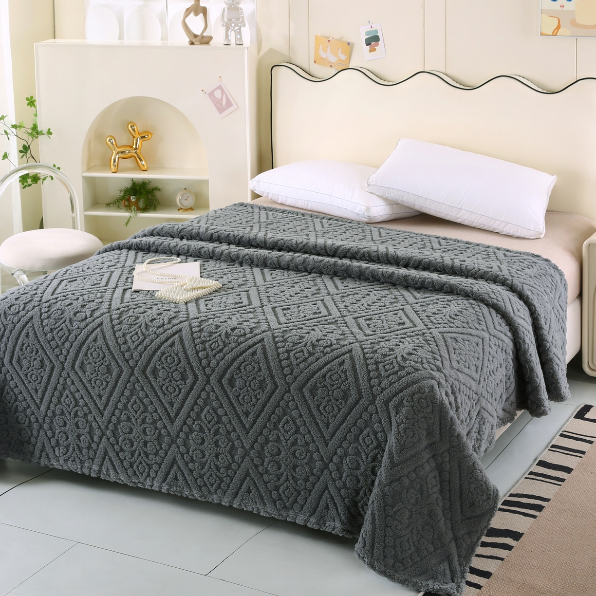 91家纺网 家纺一手货源 找家纺 巴木赫 2025新款如意阁塔芙绒毯子毛毯 深灰