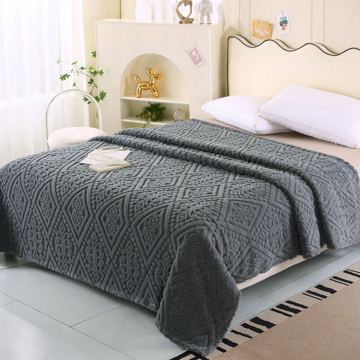 91家纺网 家纺一手货源 找家纺 巴木赫 2025新款如意阁塔芙绒毯子毛毯 深灰