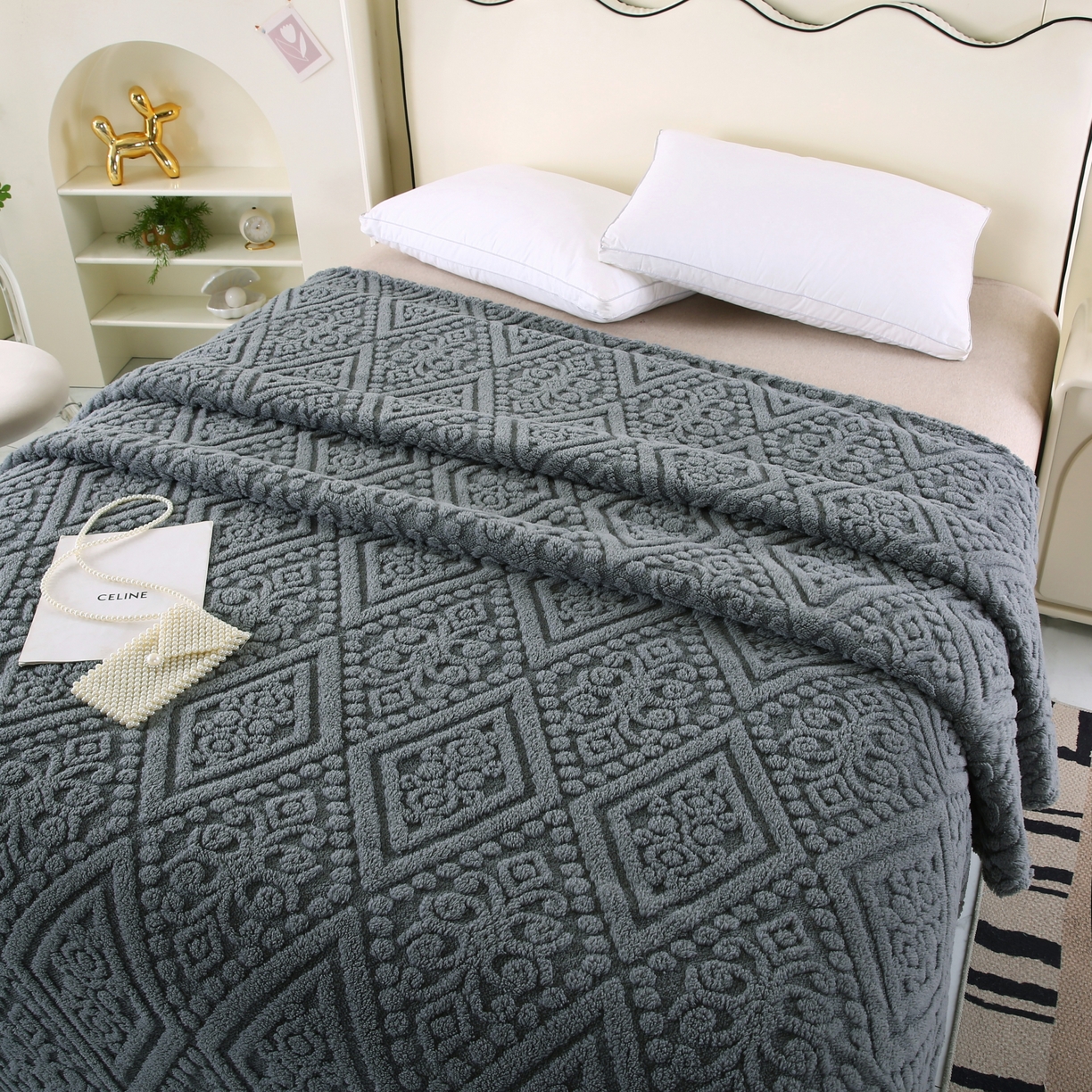 91家纺网 家纺一手货源 找家纺 巴木赫 2025新款如意阁塔芙绒毯子毛毯 深灰