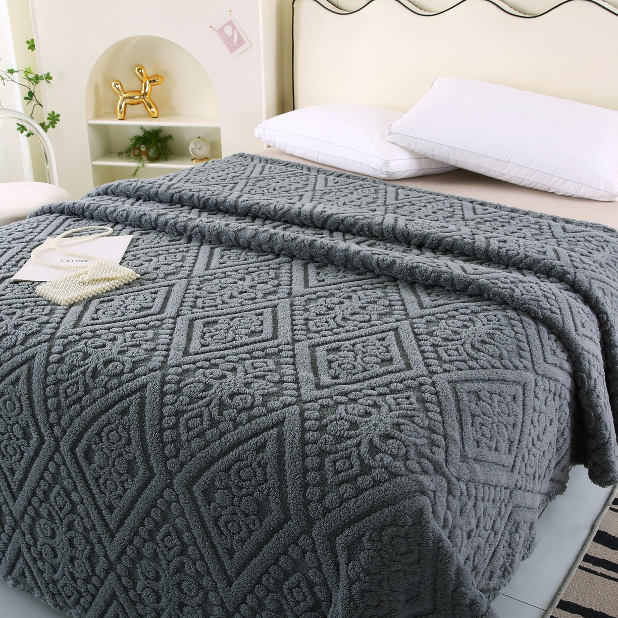 91家纺网 家纺一手货源 找家纺 巴木赫 2025新款如意阁塔芙绒毯子毛毯 深灰