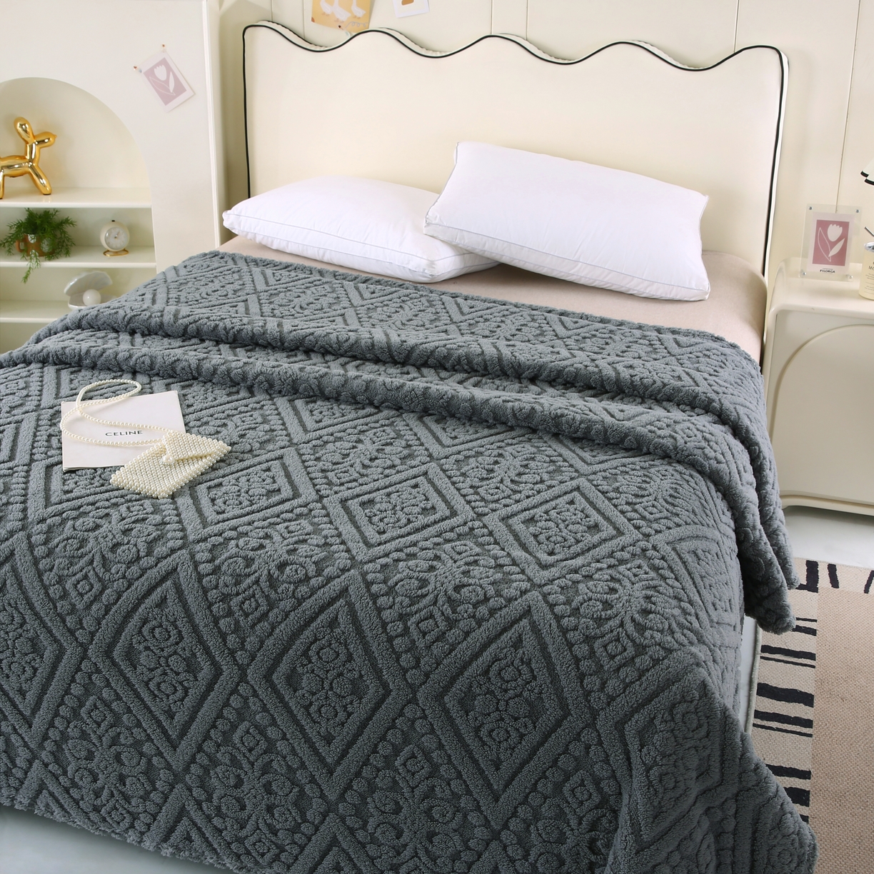 91家纺网 家纺一手货源 找家纺 巴木赫 2025新款如意阁塔芙绒毯子毛毯 深灰