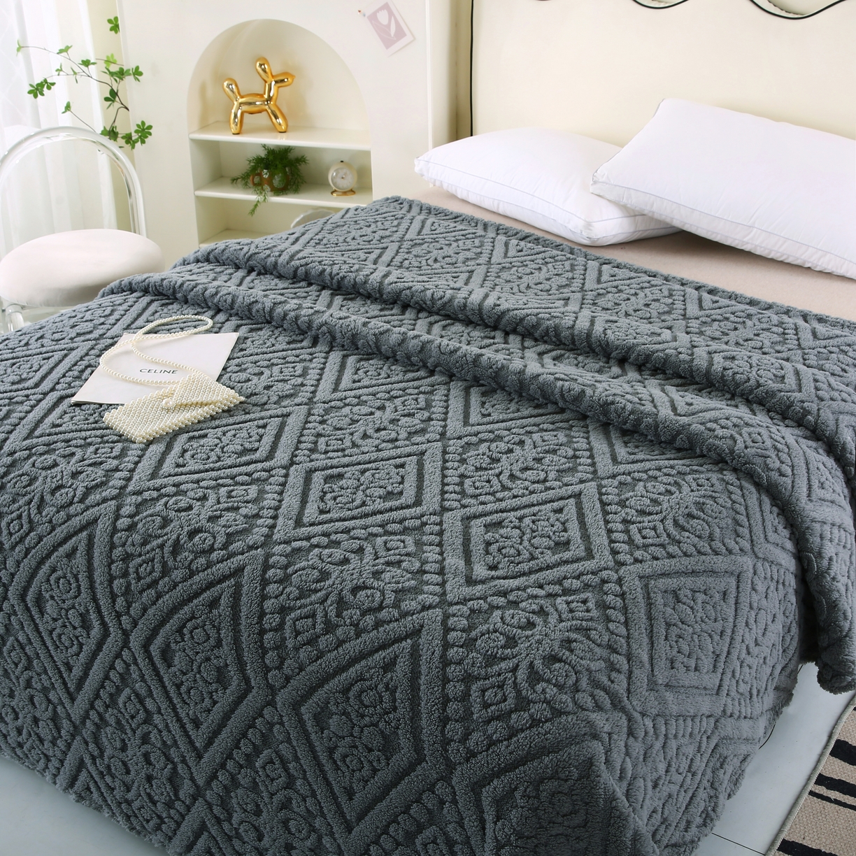 91家纺网 家纺一手货源 找家纺 巴木赫 2025新款如意阁塔芙绒毯子毛毯 深灰