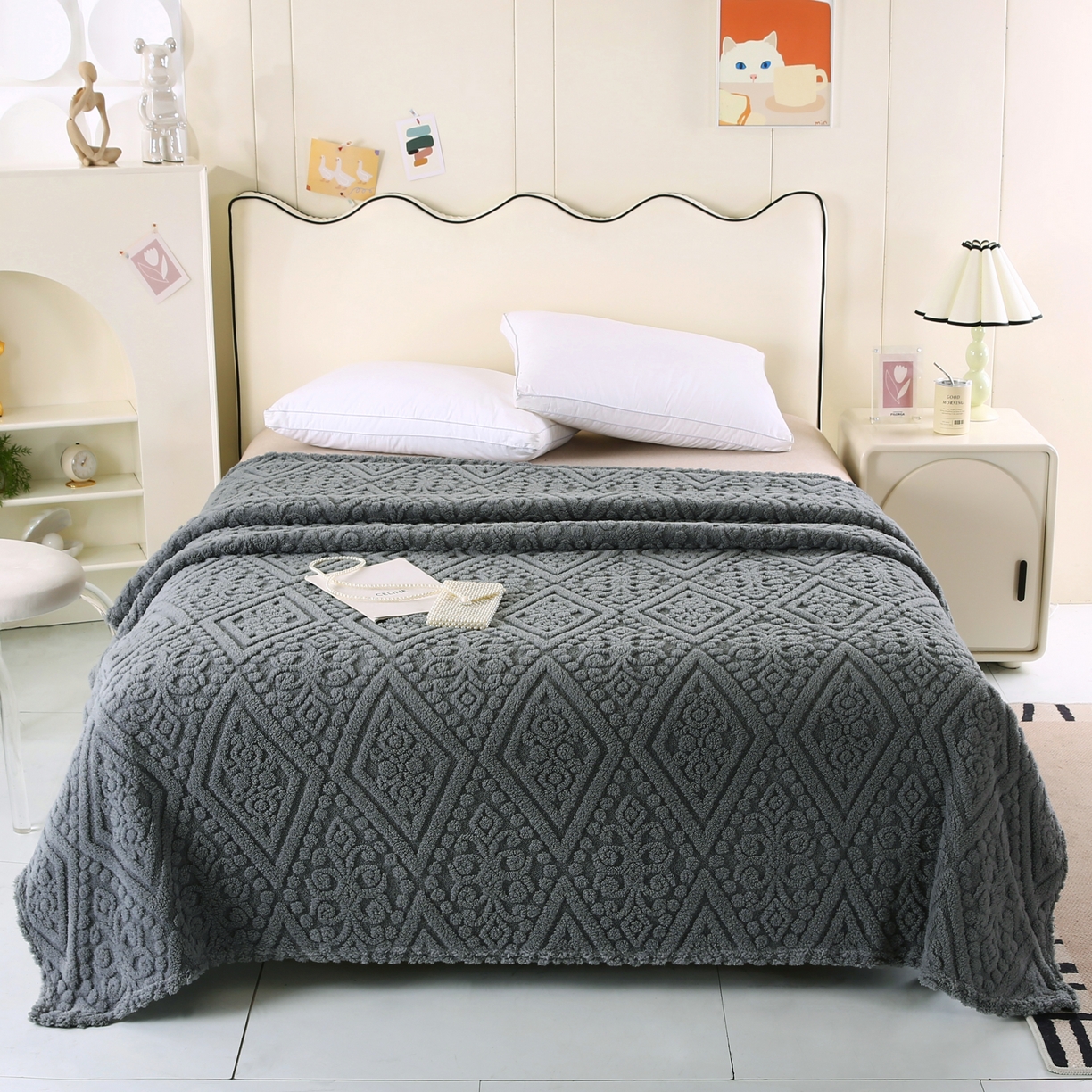 91家纺网 家纺一手货源 找家纺 巴木赫 2025新款如意阁塔芙绒毯子毛毯 深灰