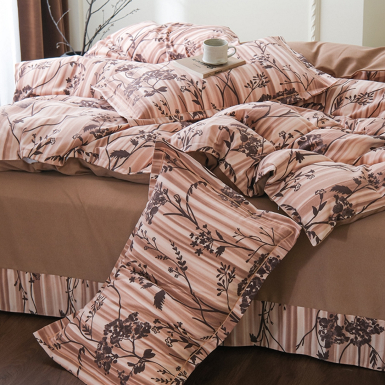 91家纺网 家纺一手货源 找家纺 慕绸家纺（原萌宝老粗布厂家） 2025秋冬新款加厚纯棉磨毛印花四件套 枝繁叶茂