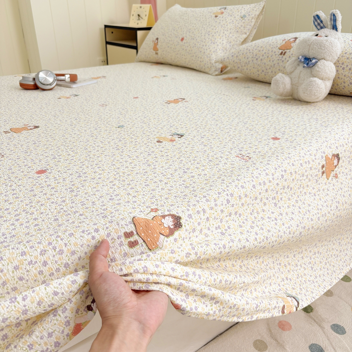 91家纺网 家纺一手货源 找家纺 青泽家纺 2025新款双层纱床单单品床单单件单床单 田园女孩