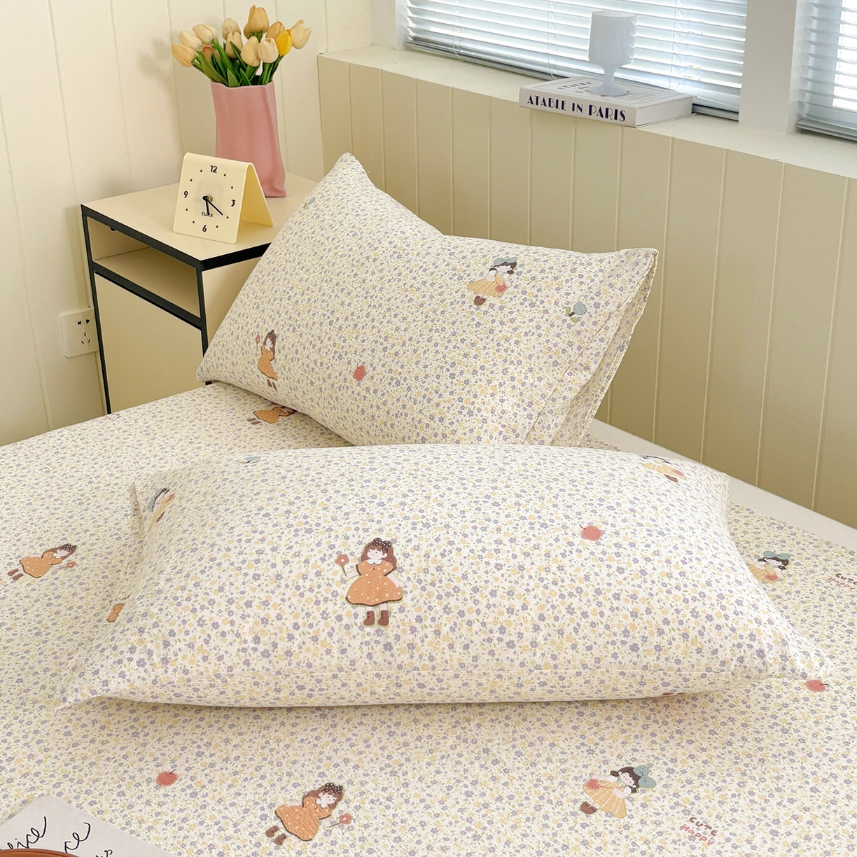 91家纺网 家纺一手货源 找家纺 青泽家纺 2025新款双层纱床单单品床单单件单床单 田园女孩