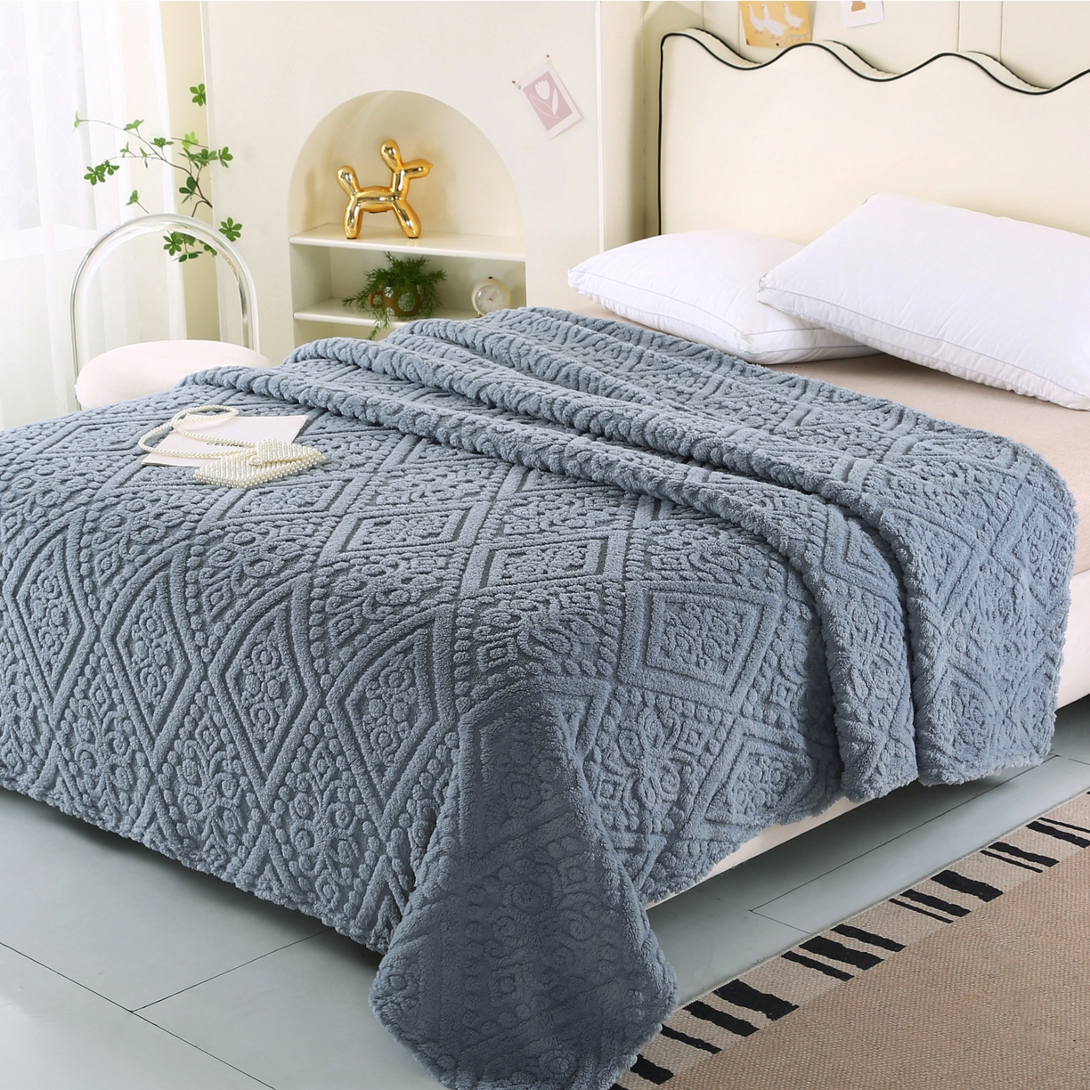 91家纺网 家纺一手货源 找家纺 巴木赫 2025新款如意阁塔芙绒毯子毛毯 雾蓝