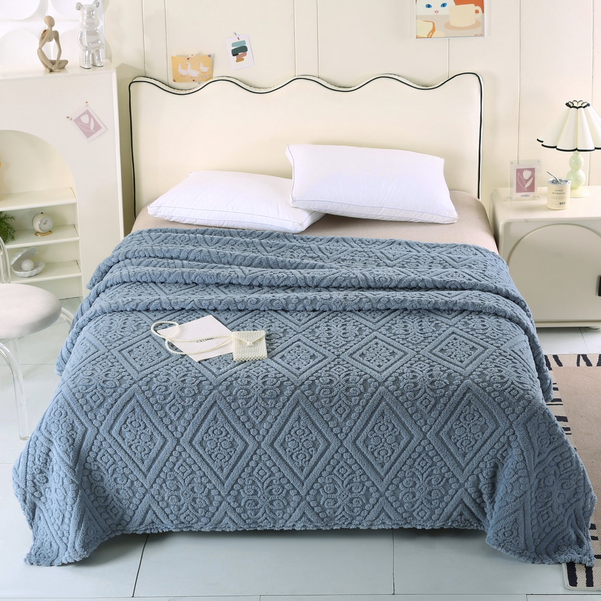 91家纺网 家纺一手货源 找家纺 巴木赫 2025新款如意阁塔芙绒毯子毛毯 雾蓝