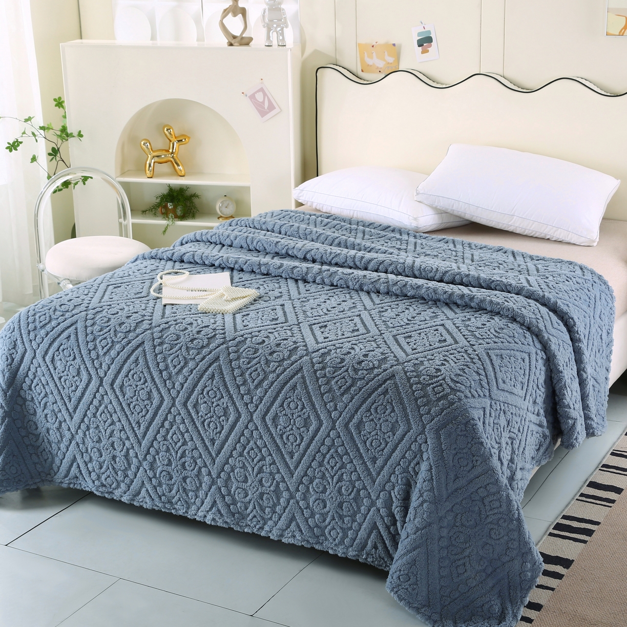 91家纺网 家纺一手货源 找家纺 巴木赫 2025新款如意阁塔芙绒毯子毛毯 雾蓝