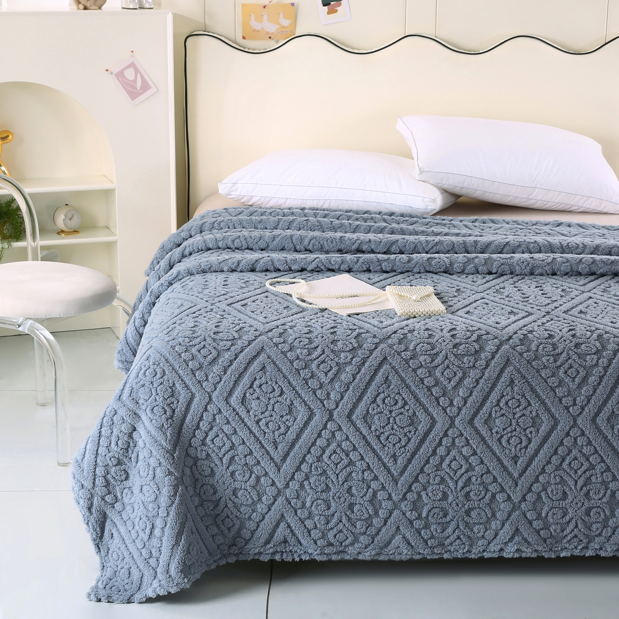 91家纺网 家纺一手货源 找家纺 巴木赫 2025新款如意阁塔芙绒毯子毛毯 雾蓝