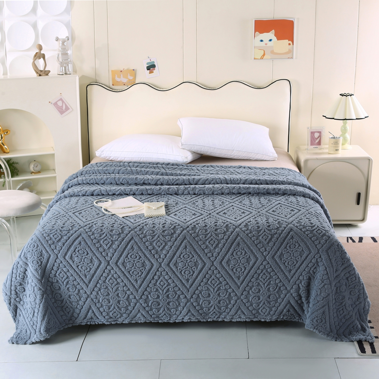 91家纺网 家纺一手货源 找家纺 巴木赫 2025新款如意阁塔芙绒毯子毛毯 雾蓝