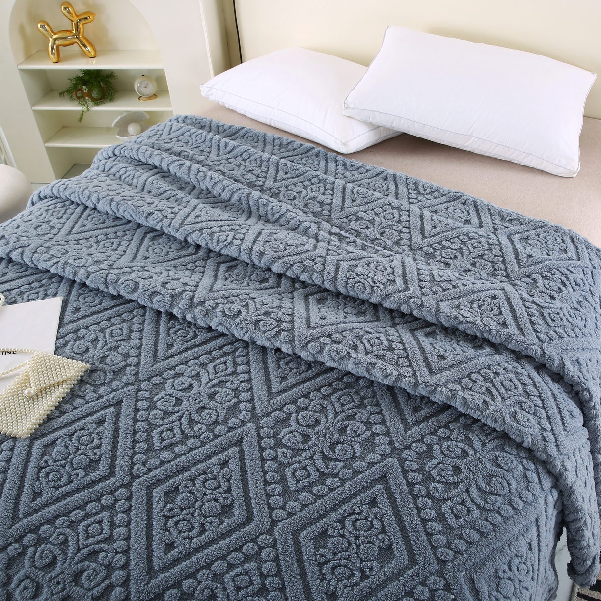 91家纺网 家纺一手货源 找家纺 巴木赫 2025新款如意阁塔芙绒毯子毛毯 雾蓝