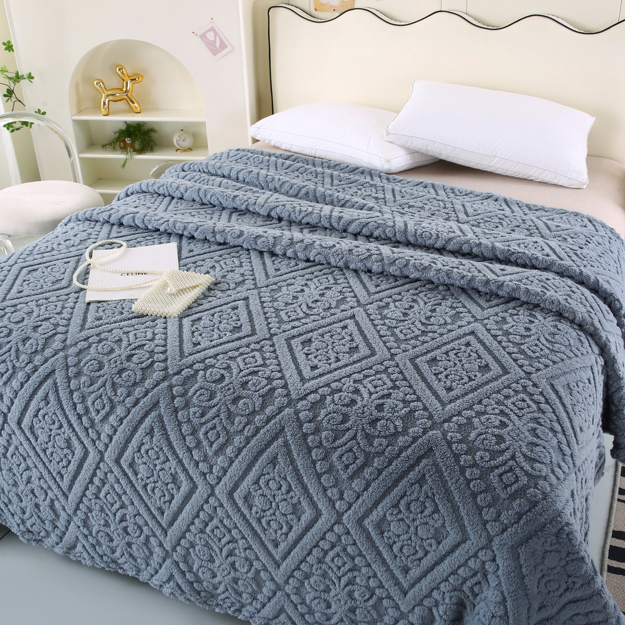 91家纺网 家纺一手货源 找家纺 巴木赫 2025新款如意阁塔芙绒毯子毛毯 雾蓝