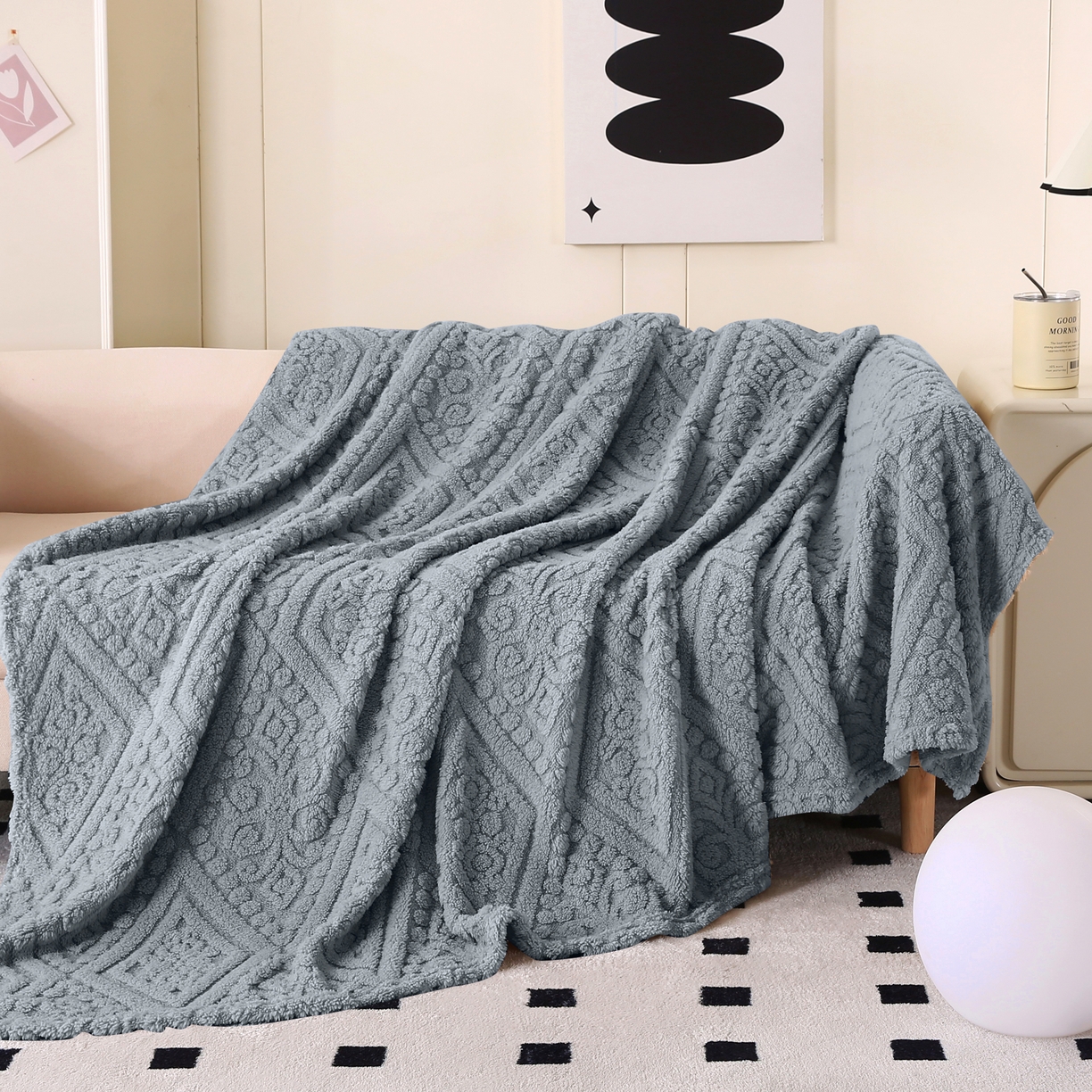 91家纺网 家纺一手货源 找家纺 巴木赫 2025新款如意阁塔芙绒毯子毛毯 雾蓝