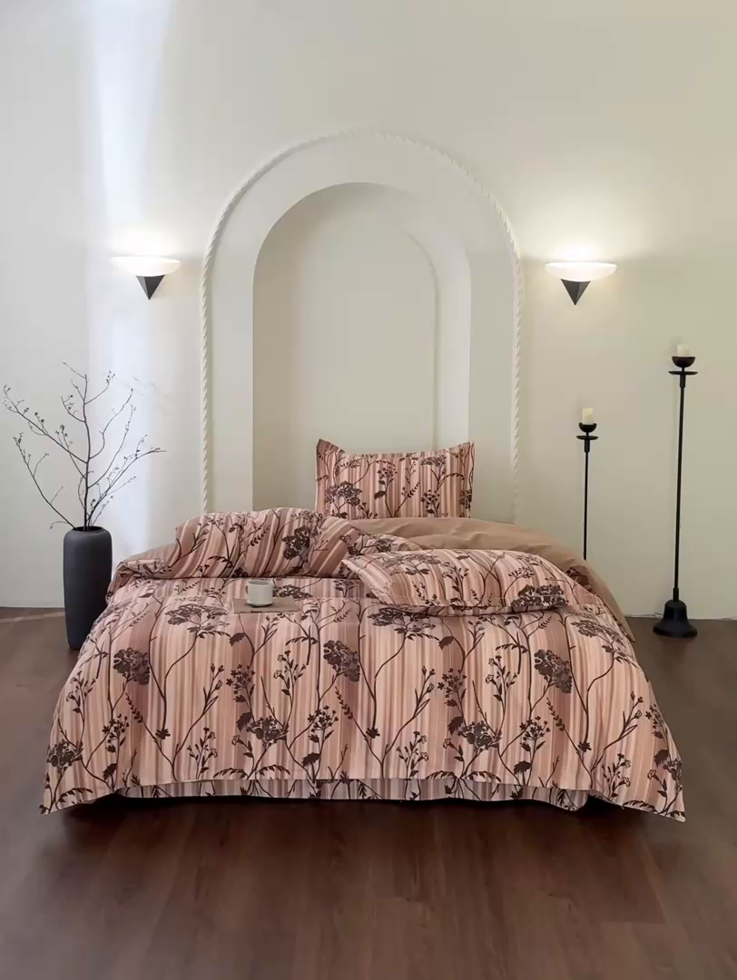 91家纺网 家纺一手货源 找家纺 慕绸家纺（原萌宝老粗布厂家） 2025秋冬新款加厚纯棉磨毛印花四件套 枝繁叶茂