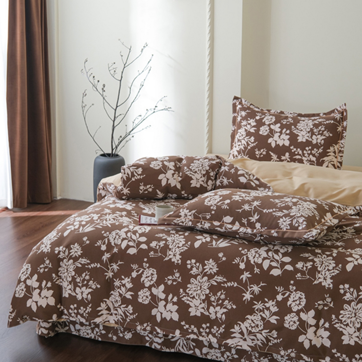 91家纺网 家纺一手货源 找家纺 慕绸家纺（原萌宝老粗布厂家） 2025秋冬新款加厚纯棉磨毛印花四件套 枝缦