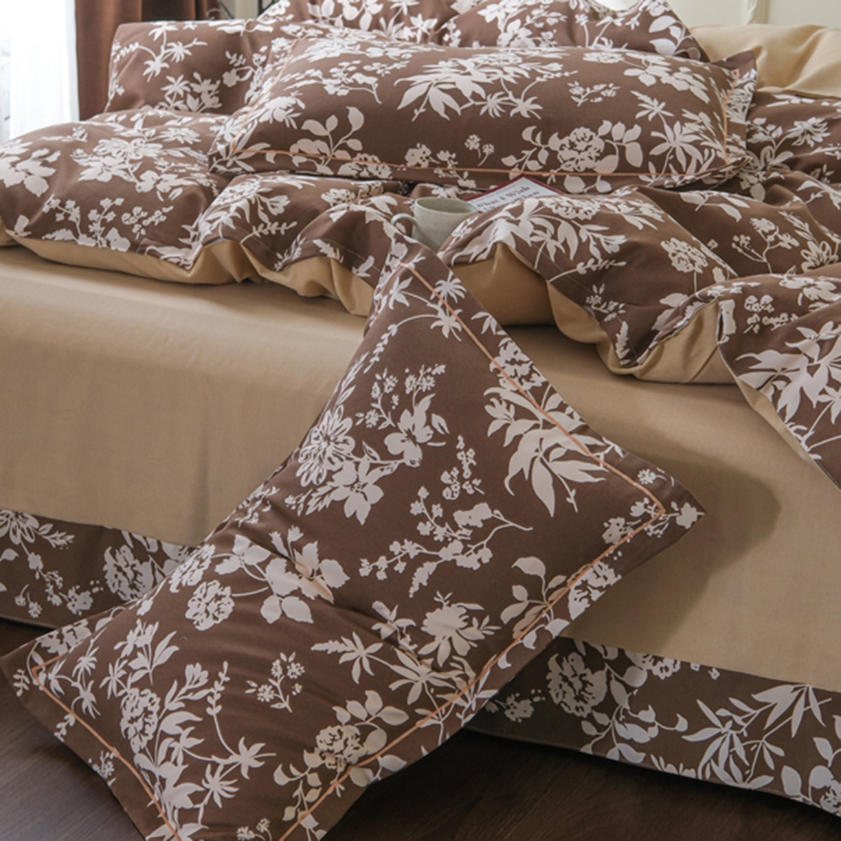 91家纺网 家纺一手货源 找家纺 慕绸家纺（原萌宝老粗布厂家） 2025秋冬新款加厚纯棉磨毛印花四件套 枝缦