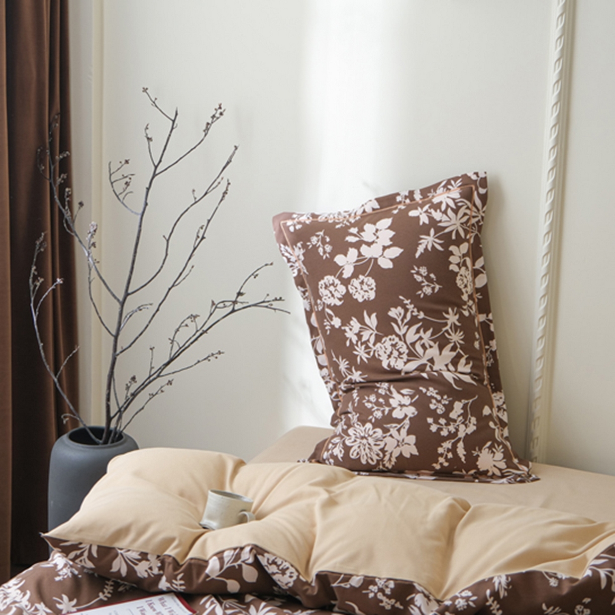 91家纺网 家纺一手货源 找家纺 慕绸家纺（原萌宝老粗布厂家） 2025秋冬新款加厚纯棉磨毛印花四件套 枝缦