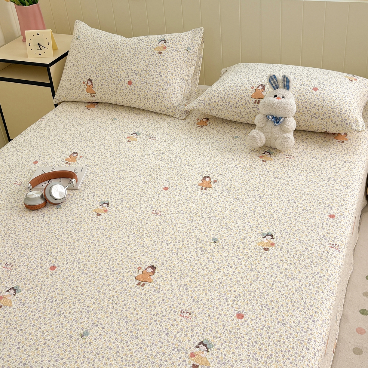 91家纺网 家纺一手货源 找家纺 青泽家纺 2025新款双层纱床单单品床单单件单床单 田园女孩