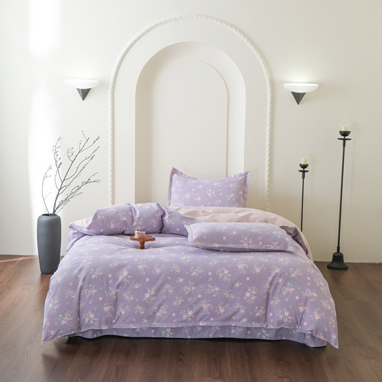 91家纺网 家纺一手货源 找家纺 慕绸家纺（原萌宝老粗布厂家） 2025秋冬新款加厚纯棉磨毛印花四件套 紫藤花