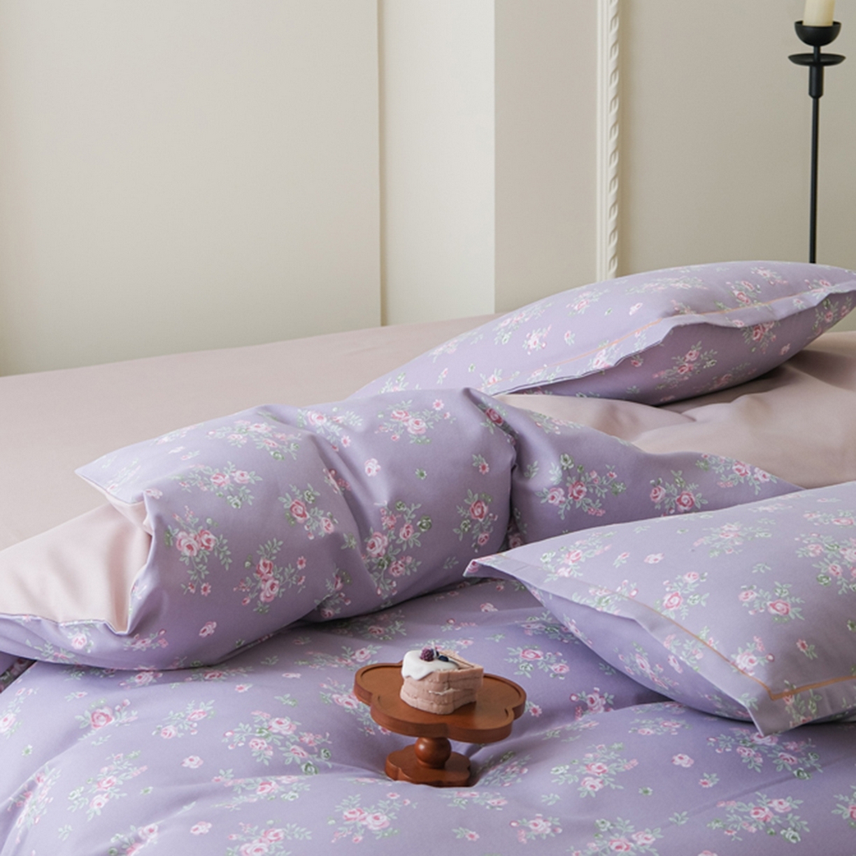 91家纺网 家纺一手货源 找家纺 慕绸家纺（原萌宝老粗布厂家） 2025秋冬新款加厚纯棉磨毛印花四件套 紫藤花