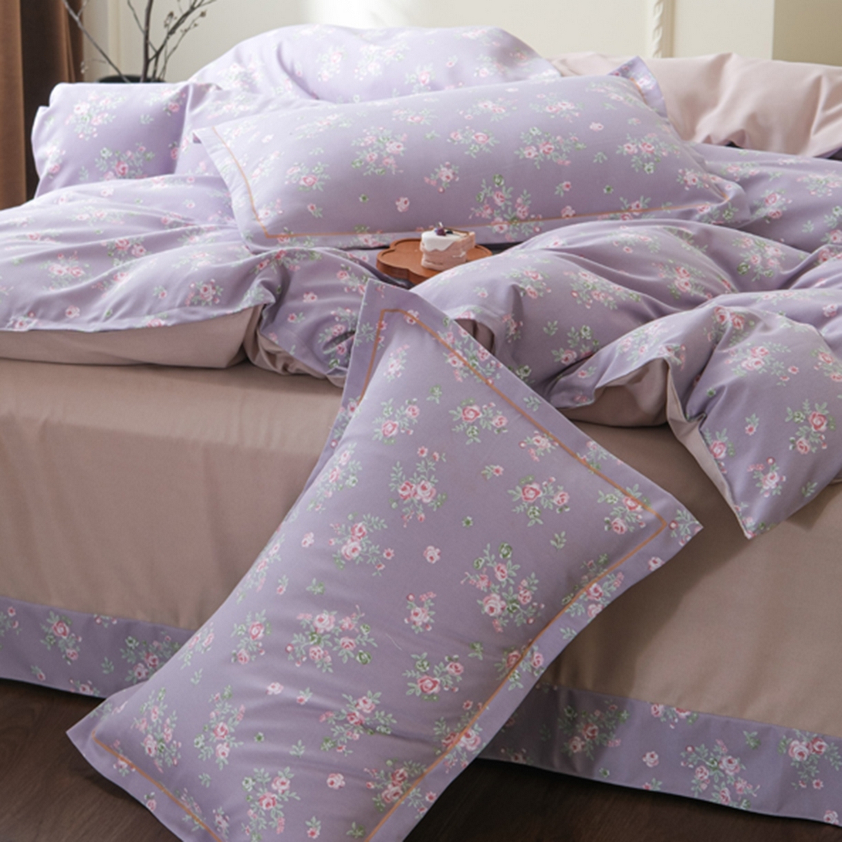 91家纺网 家纺一手货源 找家纺 慕绸家纺（原萌宝老粗布厂家） 2025秋冬新款加厚纯棉磨毛印花四件套 紫藤花