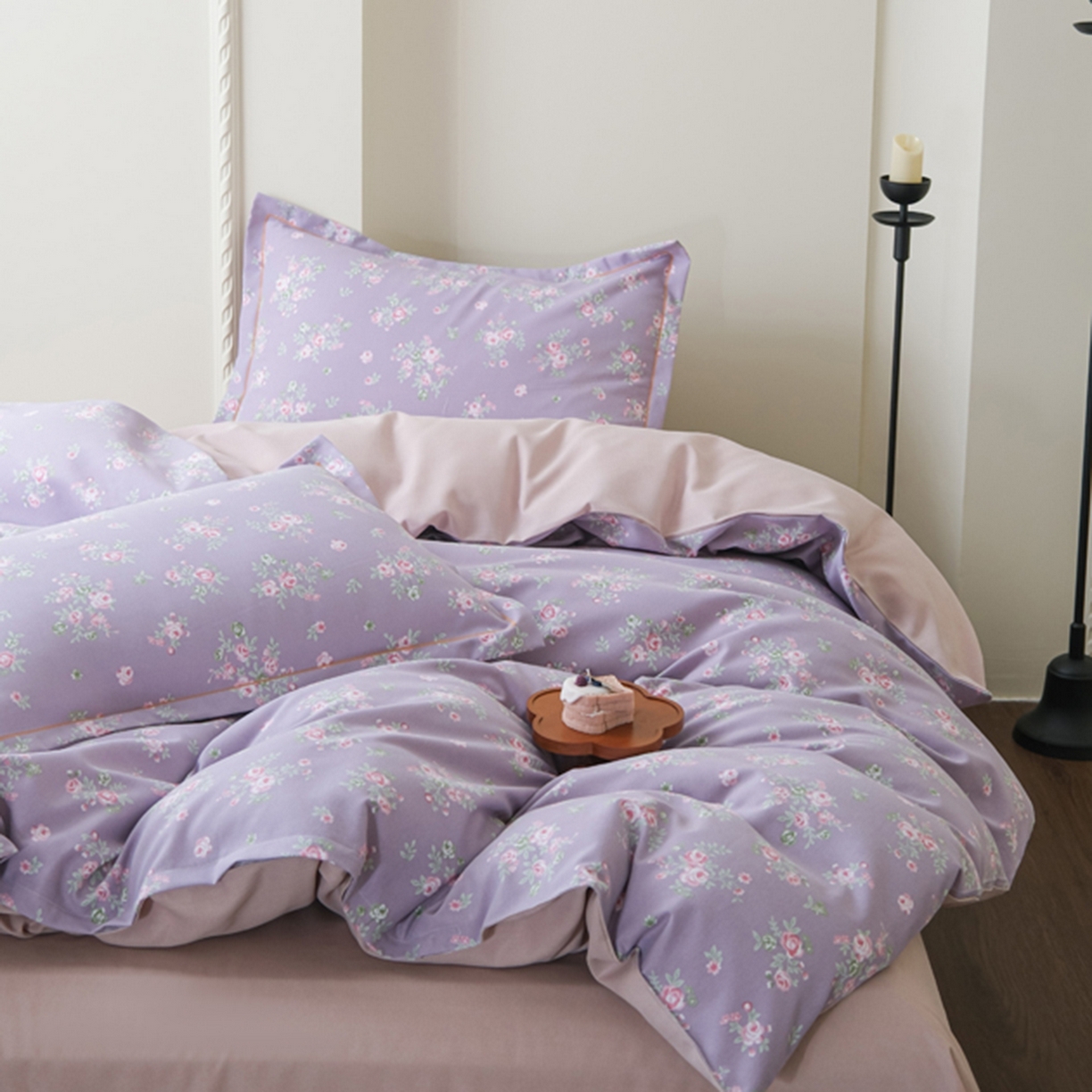 91家纺网 家纺一手货源 找家纺 慕绸家纺（原萌宝老粗布厂家） 2025秋冬新款加厚纯棉磨毛印花四件套 紫藤花