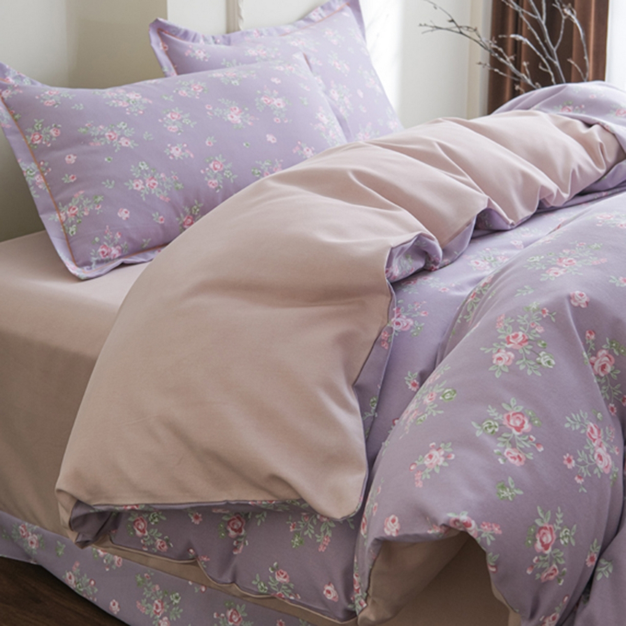 91家纺网 家纺一手货源 找家纺 慕绸家纺（原萌宝老粗布厂家） 2025秋冬新款加厚纯棉磨毛印花四件套 紫藤花