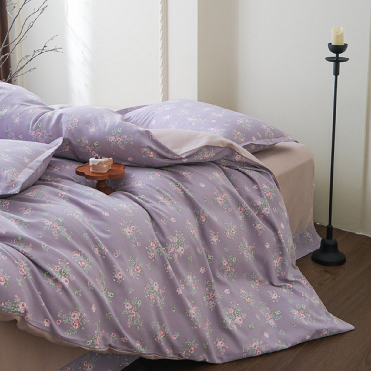 91家纺网 家纺一手货源 找家纺 慕绸家纺（原萌宝老粗布厂家） 2025秋冬新款加厚纯棉磨毛印花四件套 紫藤花