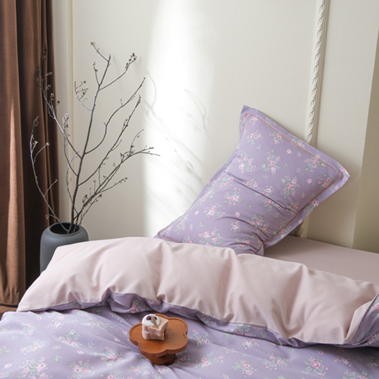 91家纺网 家纺一手货源 找家纺 慕绸家纺（原萌宝老粗布厂家） 2025秋冬新款加厚纯棉磨毛印花四件套 紫藤花