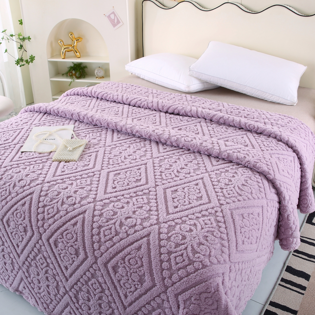 91家纺网 家纺一手货源 找家纺 巴木赫 2025新款如意阁塔芙绒毯子毛毯 紫色