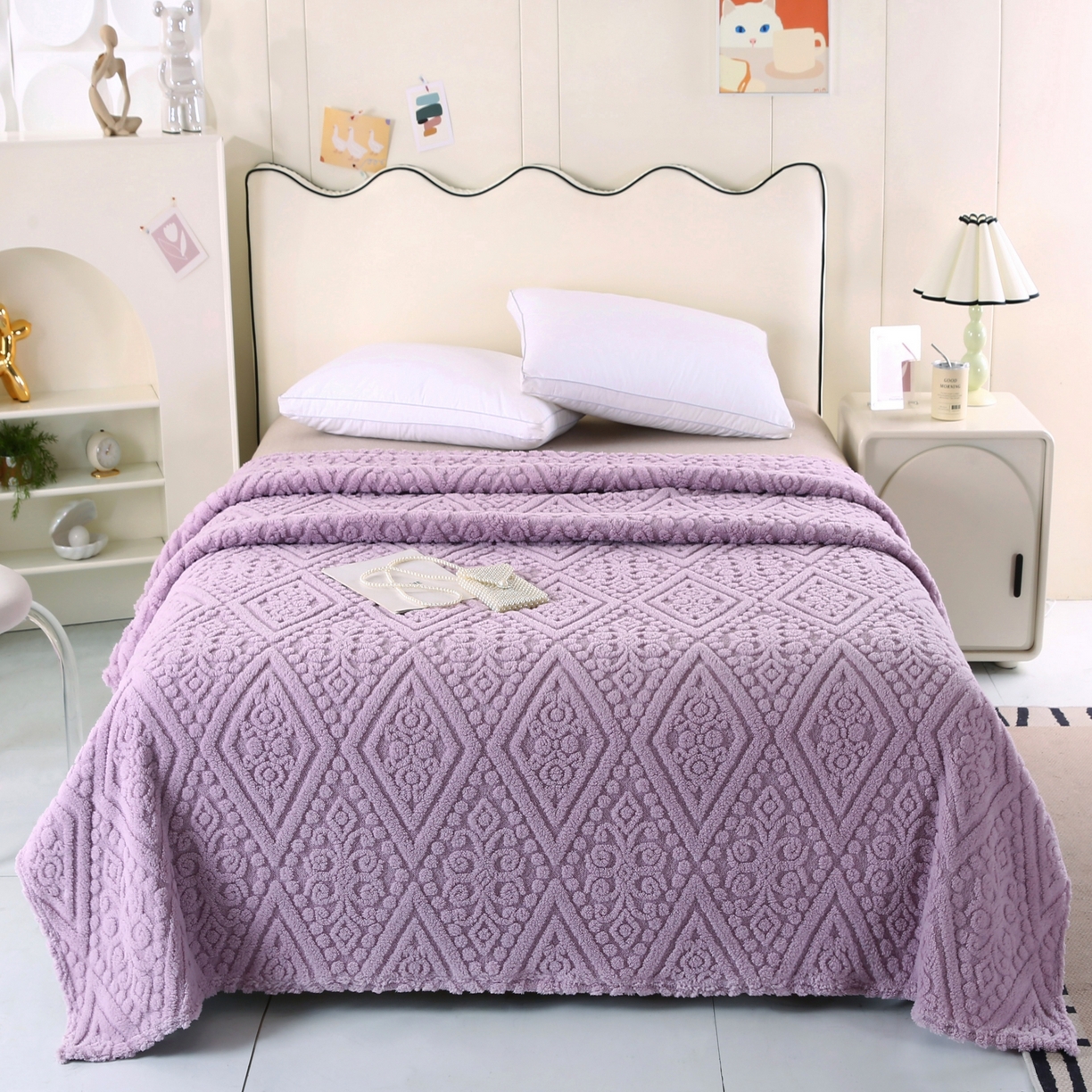 91家纺网 家纺一手货源 找家纺 巴木赫 2025新款如意阁塔芙绒毯子毛毯 紫色