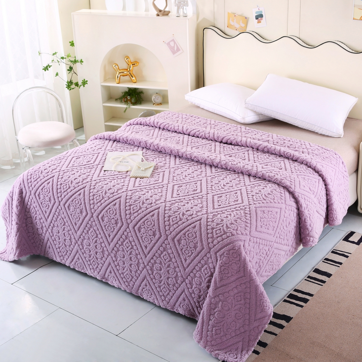 91家纺网 家纺一手货源 找家纺 巴木赫 2025新款如意阁塔芙绒毯子毛毯 紫色