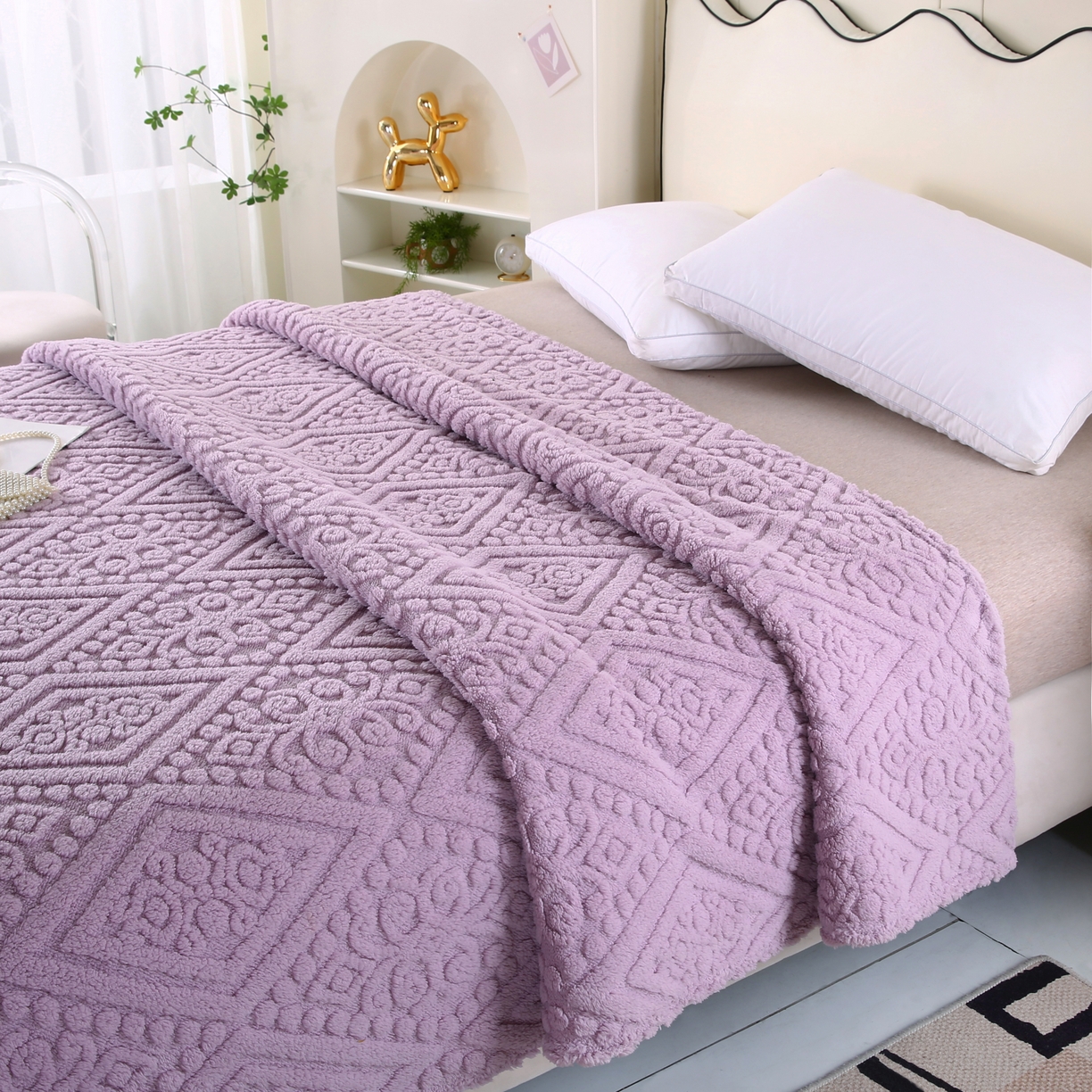 91家纺网 家纺一手货源 找家纺 巴木赫 2025新款如意阁塔芙绒毯子毛毯 紫色