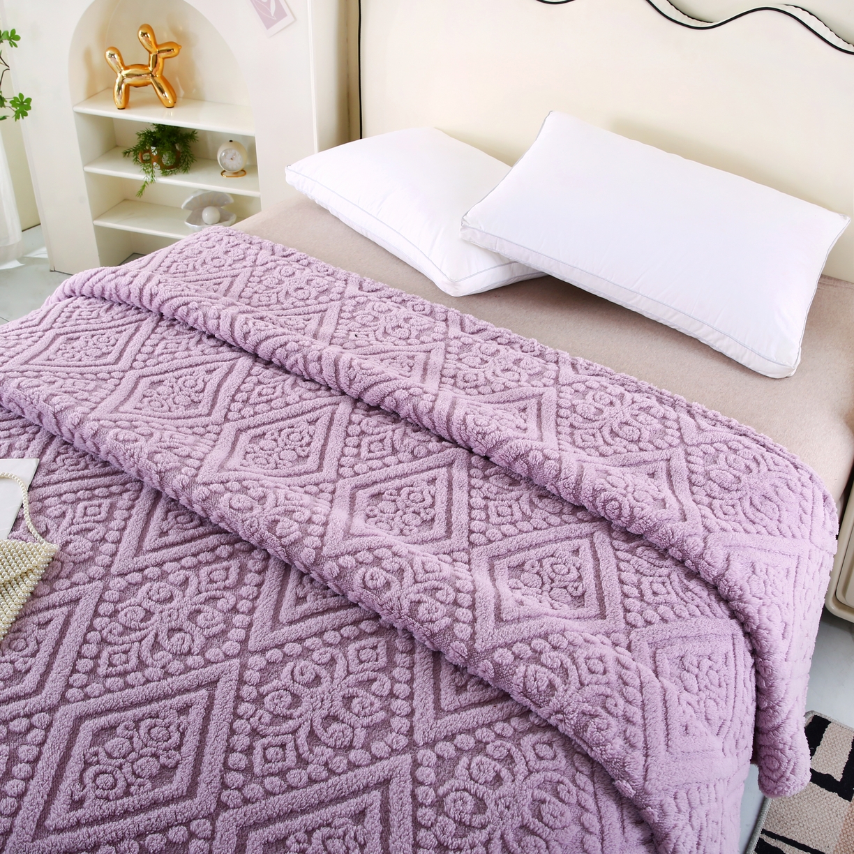 91家纺网 家纺一手货源 找家纺 巴木赫 2025新款如意阁塔芙绒毯子毛毯 紫色