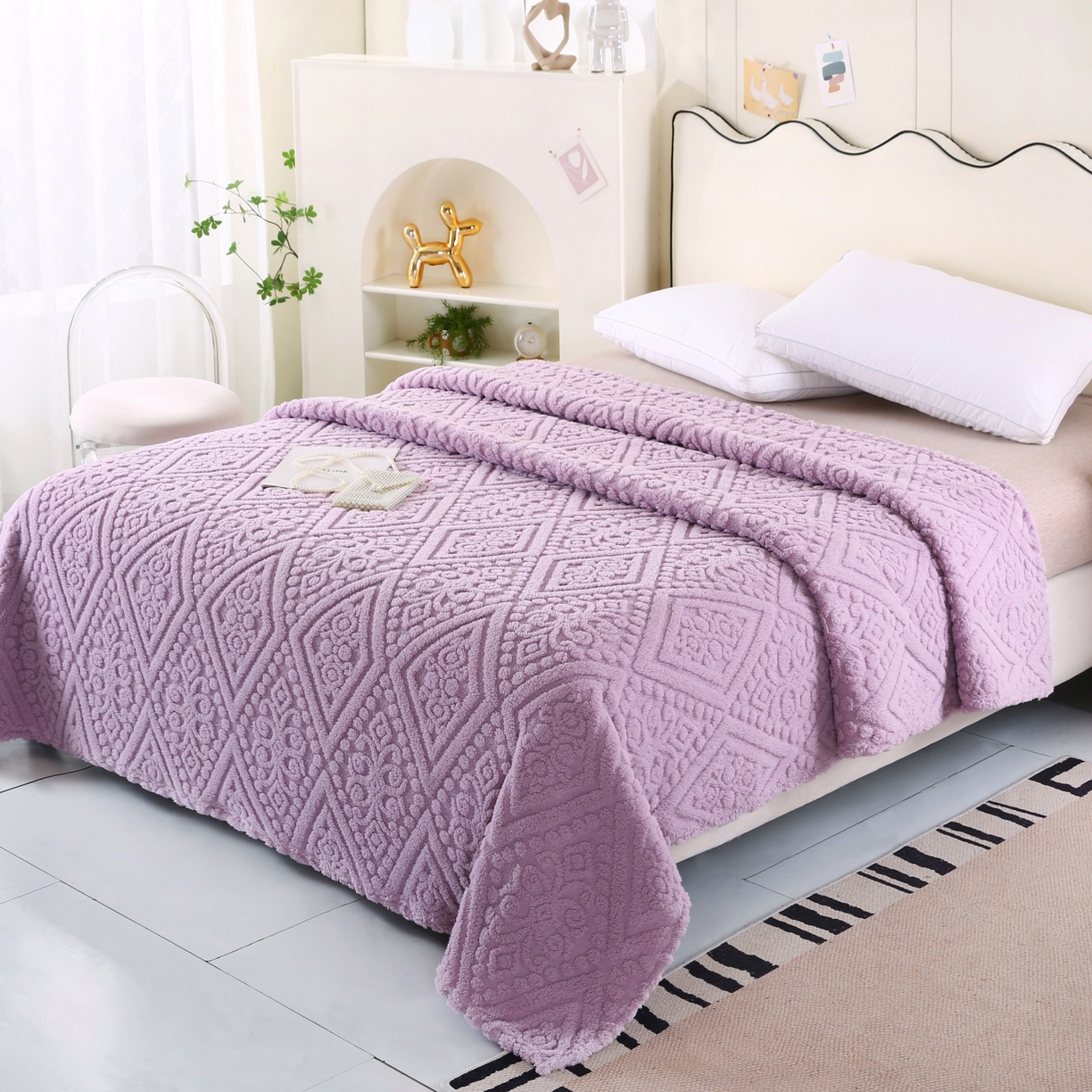 91家纺网 家纺一手货源 找家纺 巴木赫 2025新款如意阁塔芙绒毯子毛毯 紫色