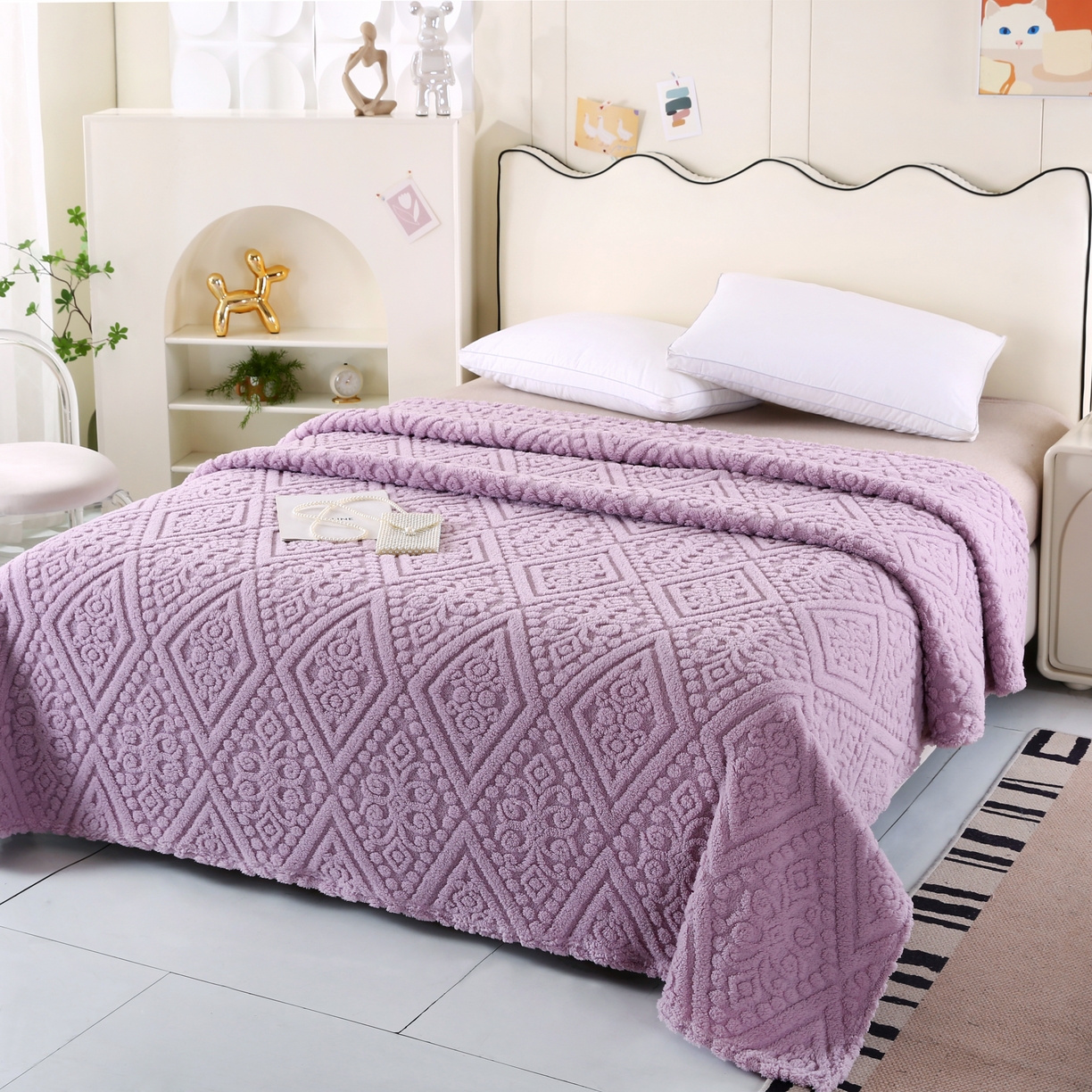 91家纺网 家纺一手货源 找家纺 巴木赫 2025新款如意阁塔芙绒毯子毛毯 紫色