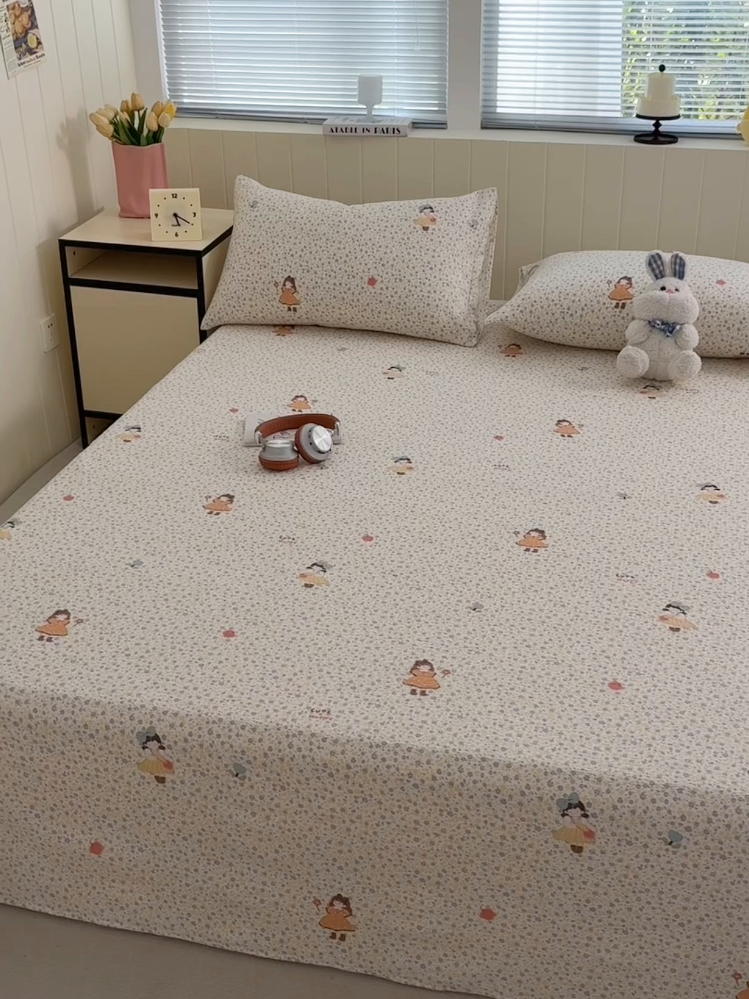 91家纺网 家纺一手货源 找家纺 青泽家纺 2025新款双层纱床单单品床单单件单床单 田园女孩