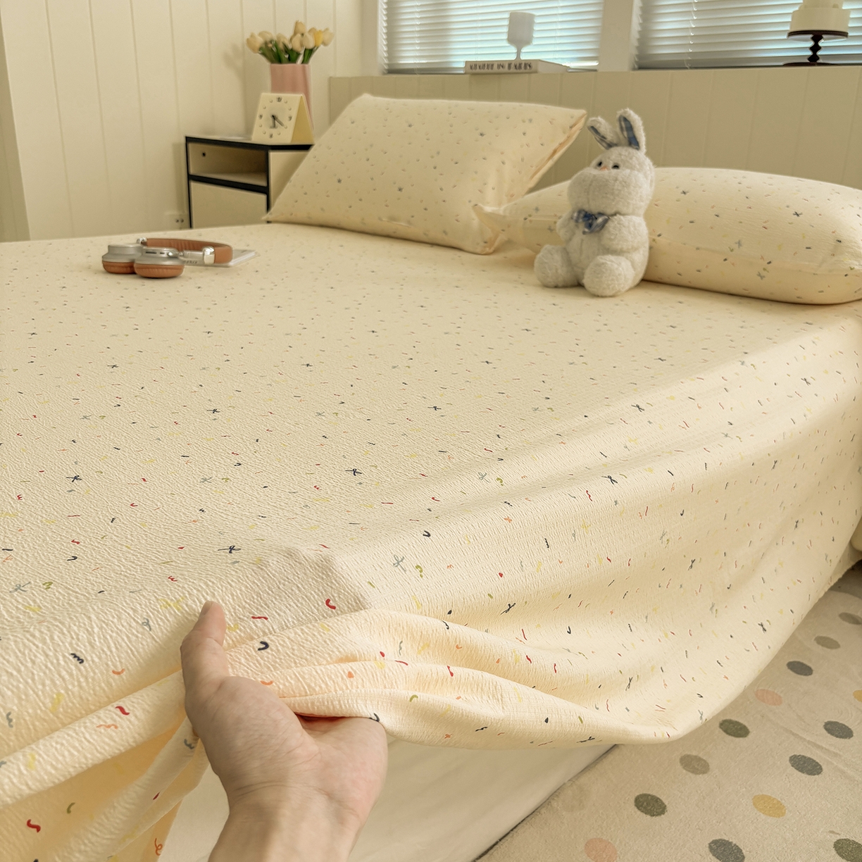 91家纺网 家纺一手货源 找家纺 青泽家纺 2025新款双层纱床单单品床单单件单床单 芝士奶酪