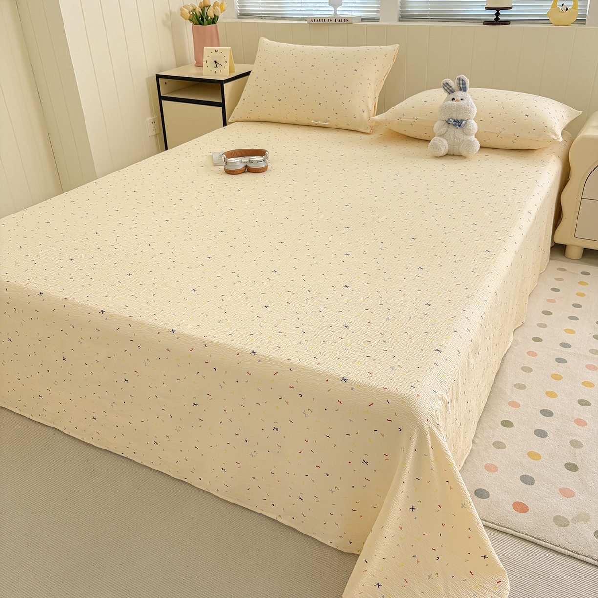 91家纺网 家纺一手货源 找家纺 青泽家纺 2025新款双层纱床单单品床单单件单床单 芝士奶酪