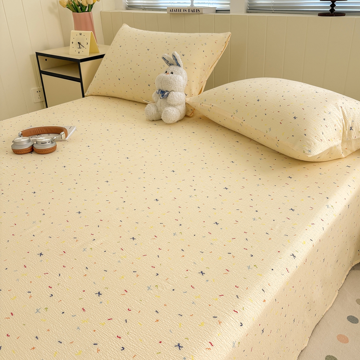 91家纺网 家纺一手货源 找家纺 青泽家纺 2025新款双层纱床单单品床单单件单床单 芝士奶酪