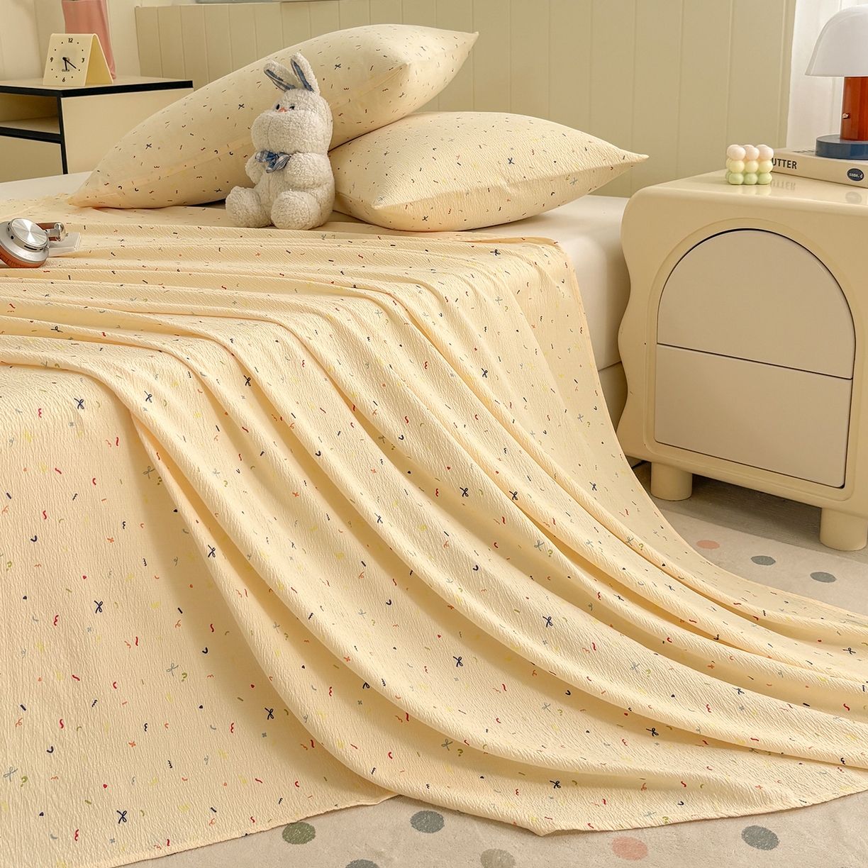 91家纺网 家纺一手货源 找家纺 青泽家纺 2025新款双层纱床单单品床单单件单床单 芝士奶酪