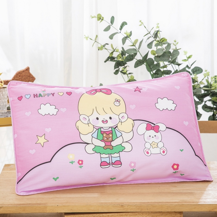 大黄蜂家居家纺 2025新款纯棉卡通定位枕套 happy女孩