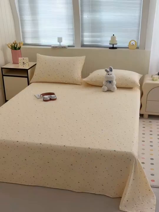 91家纺网 家纺一手货源 找家纺 （总）青泽家纺 2025新款水洗棉皱皱纱双层纱床单三件套